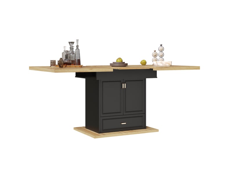 Table à manger extensible 110-140 cm avec rangement, mdf et métal, bois naturel - Conforama A