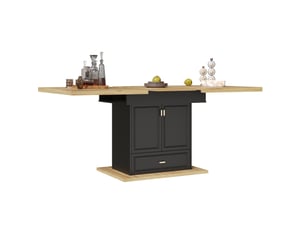 Table à manger extensible 110-140 cm avec rangement, mdf et métal, bois naturel