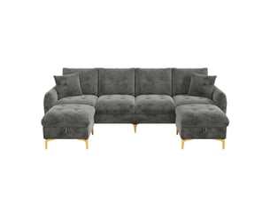 Canapé modulable en u,263x137x85 cm,4 places avec rangement,chenille,gris