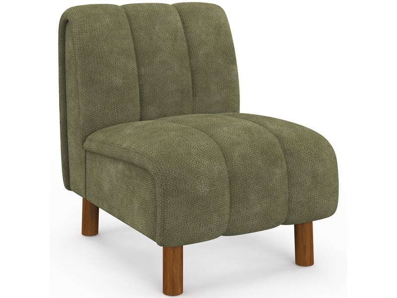  Fauteuil hector tissu chenille vert et pieds arrondis effet noyer  - Conforama A