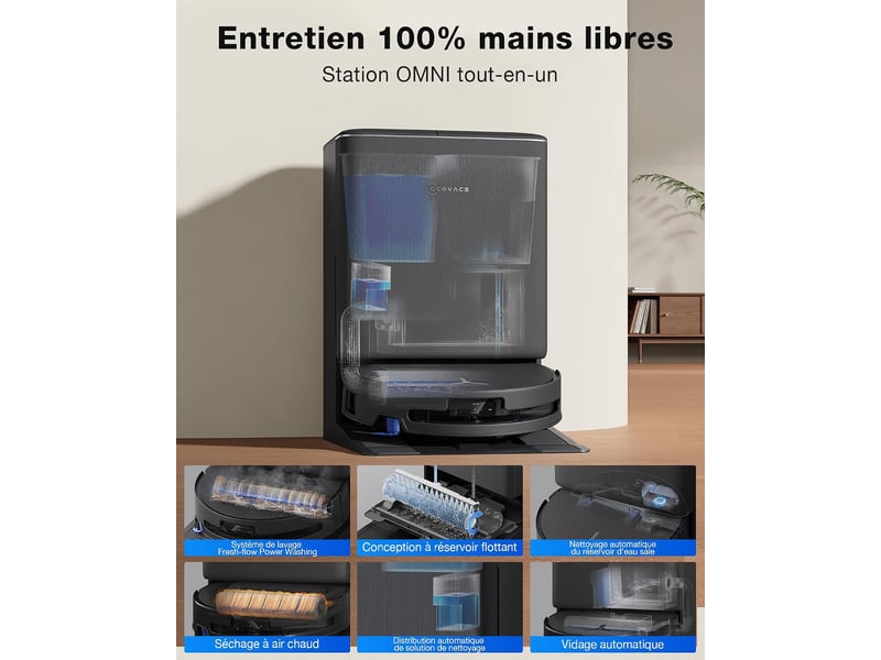  ECOVACS DEEBOT T90 Pro Omni Set Robot Aspirateur Laveur,30kPa,PowerBoost,OZMO Roller 3.0,TruEdge 3.0 30000Pa, TruEdge 3.0, YIKO - Conforama R