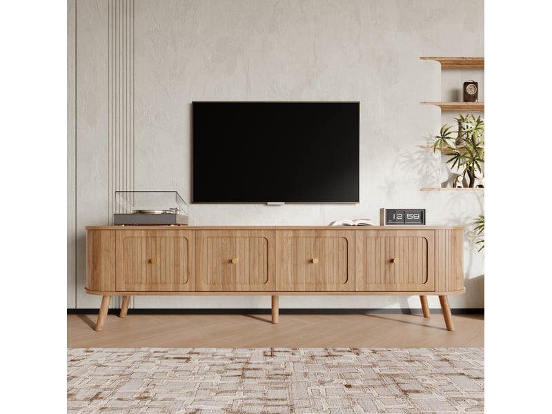  Meuble tv 180x38x47 cm coloris chêne avec 4 portes abattantes  - Conforama B