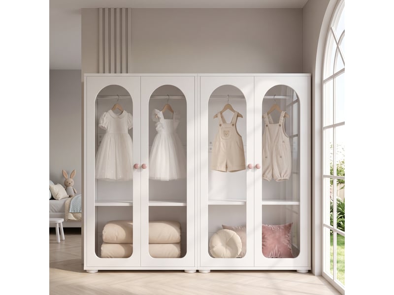 Lot de 2 armoires enfant 2 portes par armoire, façades acryliques et poignées céramique - blanc - 1,6e+2 x 5e+1 x 1,2e+2 cm IKSETERA TRADING LTD - Conforama E
