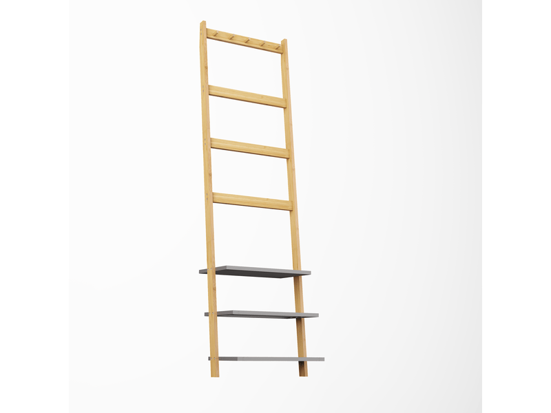  Portemanteau en bambus naturel de 183 cm avec étagères et crochets  - Conforama A