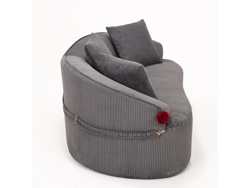 Canapé 2 places arrondi en velours côtelé gris foncé 163x93x68 cm - Conforama E