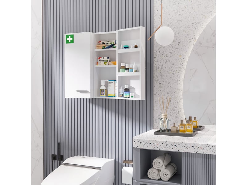 Armoire à pharmacie murale 55x18x60 cm – blanche – acier verrouillable 2 portes avec 6 étagères - Conforama B