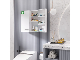 Armoire à pharmacie murale 55x18x60 cm – blanche – acier verrouillable 2 portes avec 6 étagères