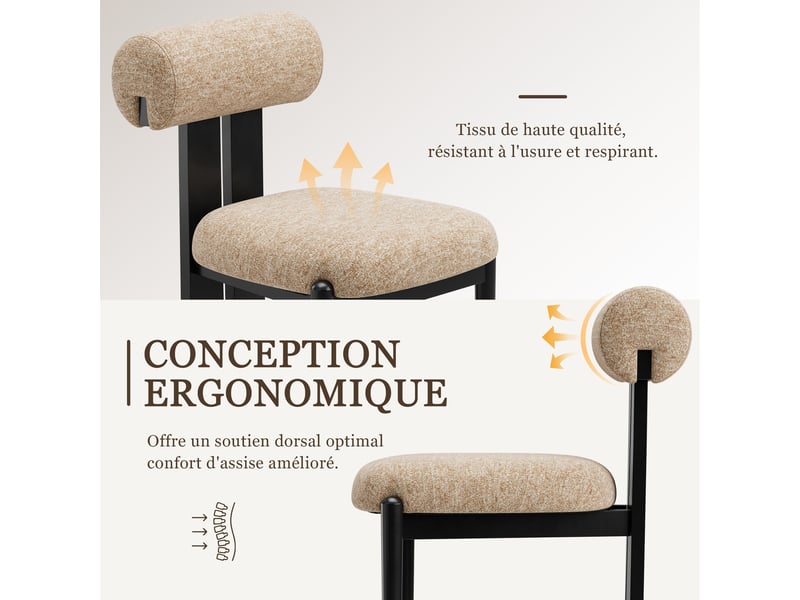  Lot de 2 chaises de salle à manger modernes, dossier cylindrique, cadre en bois, pieds noirs, pour cuisine et salle à manger, marron  - Conforama E
