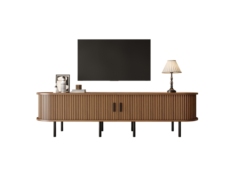  Meuble tv 170x40x46 cm, portes coulissantes, passe-câbles, façades texturées, pieds métal, grand rangement pour salon - noyer  - Conforama A