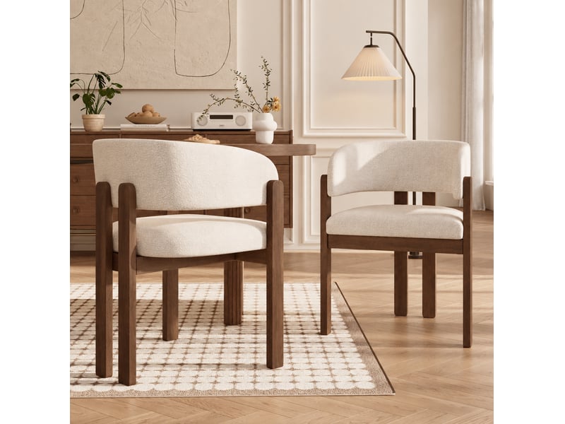  Lot de 6 chaises de salle à manger avec accoudoirs en bouclé beige, noyer  - Conforama E
