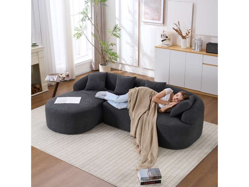  Canapé d'angle gauche en chenille courbé 3 places 243 x 150 cm sans montage gris foncé  - Conforama E