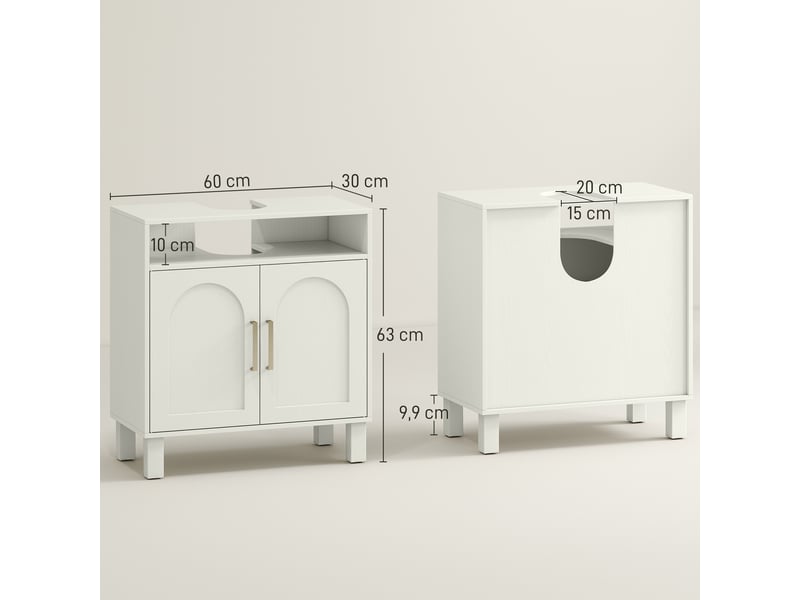  Meuble salle de bain sous lavabo meuble sous lavabo placard 2 portes avec étagère réglable 60 x 30 x 63 cm blanc  - Conforama E