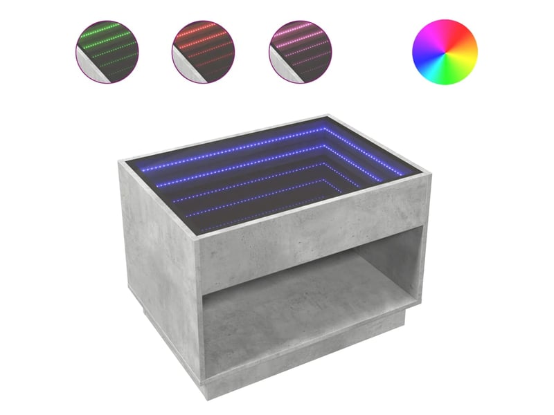 Table basse - table de salon - table à thé avec led infini gris béton 70x50x50 cm - Conforama A