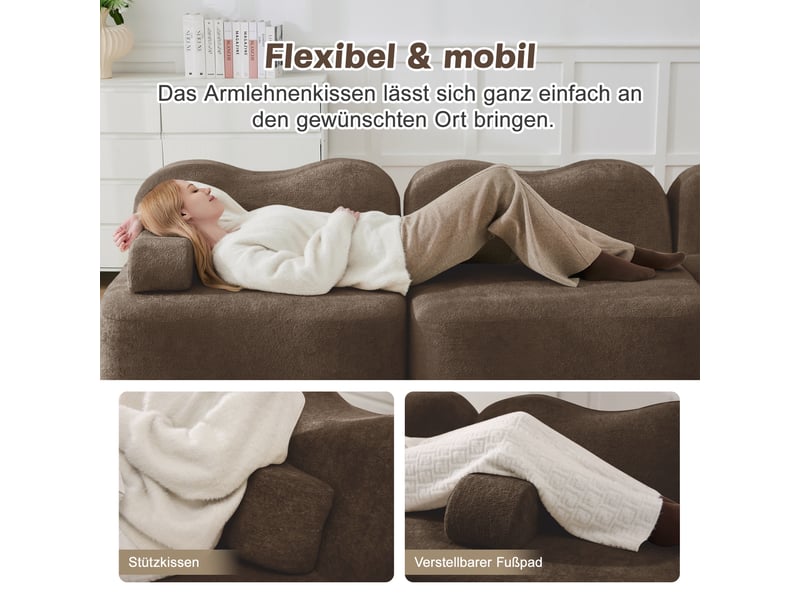  Canapé d'angle modulable 4 places en velours marron avec pouf W3325S00431 - Conforama D
