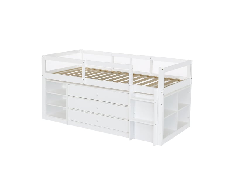 Lit mezzanine blanc 90x200 cm avec rangement, cadre bois et mdf - Conforama W