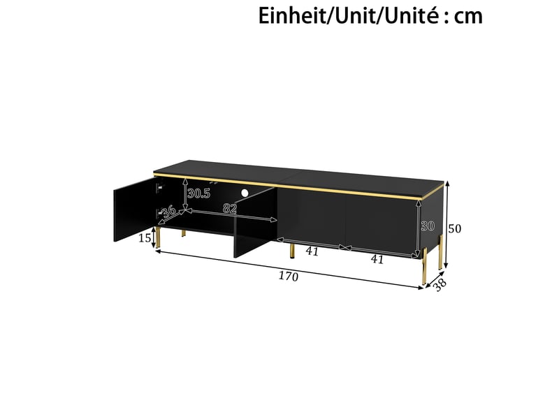  Ensemble meuble tv 170x38x50 cm, table basse 100x50x36 cm, brillant, panneaux de particules, noir et doré  - Conforama D