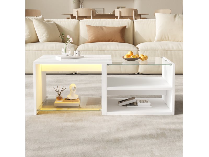 Table basse à led avec rangements ouverts 100x50x38 cm blanche - Conforama W