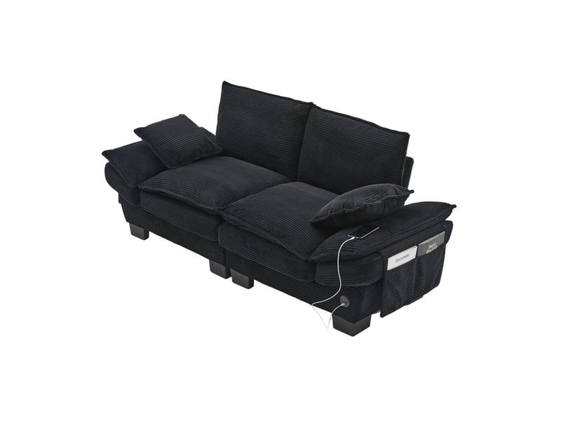  Canapé modulable, canapé de salon – poches latérales, mousse haute densité, port usb, noir, en velours côtelé  - Conforama B