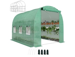 Serre d'environ 2,7 x 2 x 2 m, serre en aluminium avec étagères, enroulable, porte zippée, 6 fenêtres en filet, poteaux de support