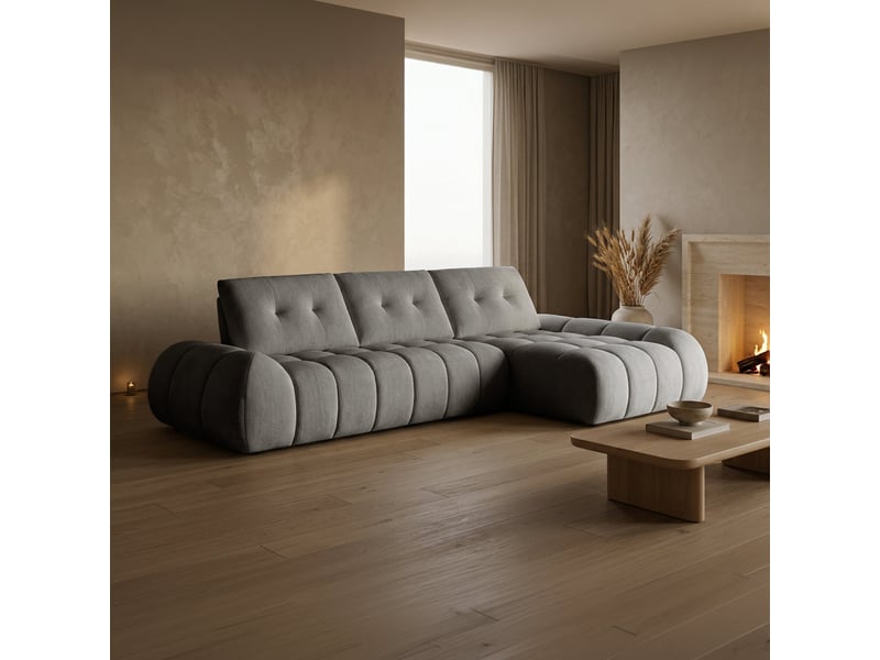  Canapé d'angle en tissu capitonné gris - angle droit  - Conforama C