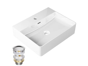 Cecipa max lavabo 50 x 42 cm - lavabo rectangulaire en céramique - avec bonde pop-up - espace de pose - pour pose sur plan et fixation murale - blanc