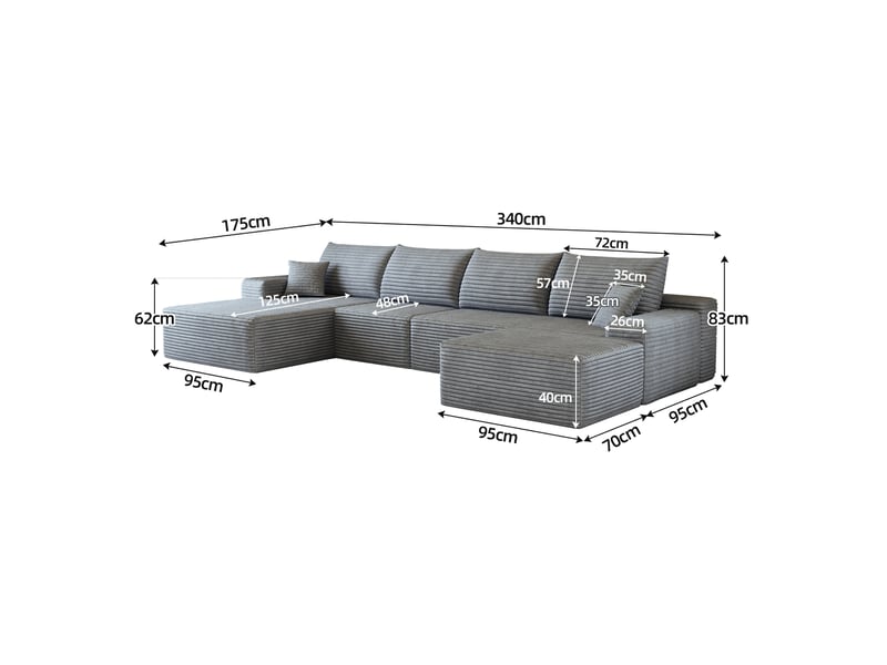 Canapé d'angle modulable gris avec méridienne en l, assise profonde, sans montage, mousse compressée - Conforama C