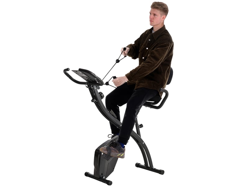 Vélo appartement pliable 4 en 1, silencieux, cordes résistance, cardio, roulettes, lcd, max 120 kg, noir. - Conforama B