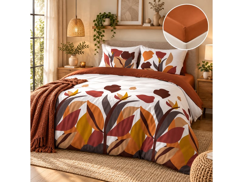  Parure de lit 240 x 220 cm 100% coton 57 fils paloma + drap housse 140 x 190 cm caramel  - Conforama A