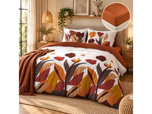 Parure de lit 240 x 220 cm 100% coton 57 fils paloma + drap housse 140 x 190 cm caramel