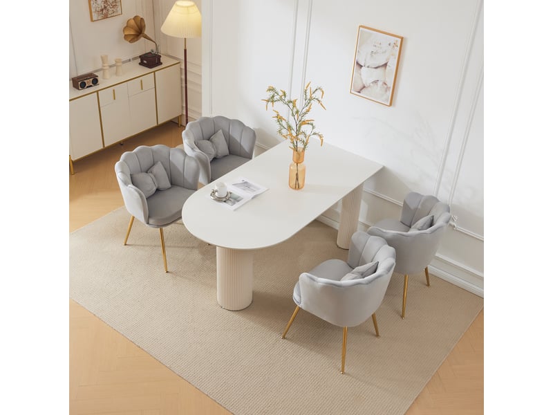  Lot de 4 chaises de salle à manger 58x63x77cm – avec pieds dorés - coussin papillon velours - gris  - Conforama E