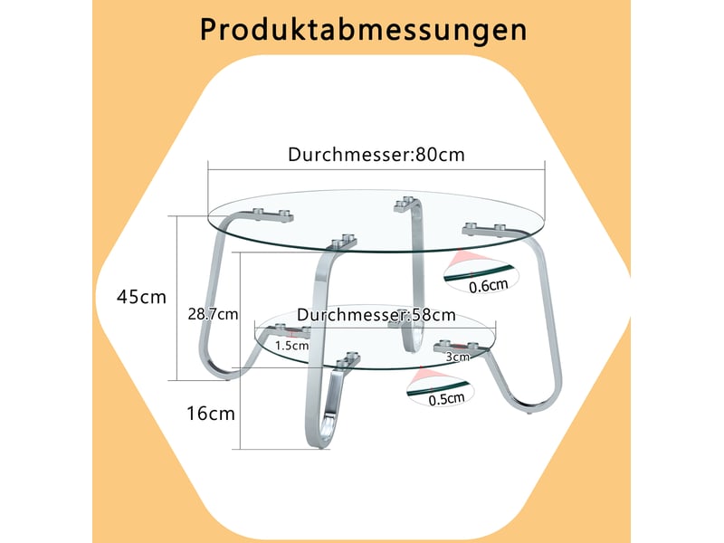  Table basse ronde à 2 niveaux 90.5x89.0x10.5 cm en métal et verre argenté  - Conforama E
