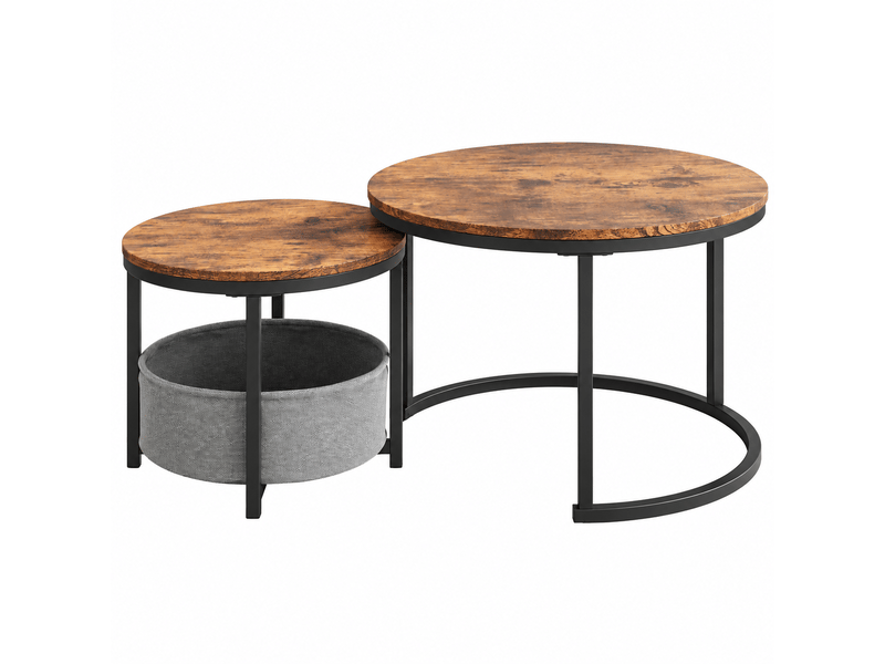 Tables basses rondes gigognes 2 pièces, style industriel, métal et bois, avec rangement, salon - Conforama A
