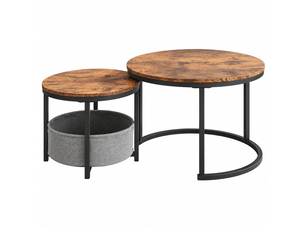 Tables basses rondes gigognes 2 pièces, style industriel, métal et bois, avec rangement, salon