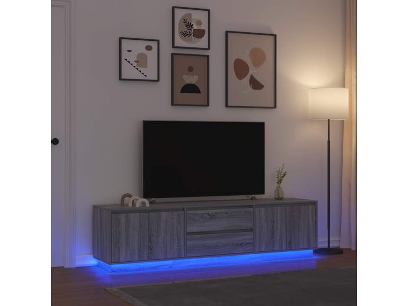  Meuble tv - banc tv - meuble de rangement avec lumières led sonoma gris 193,5x41x50 cm  - Conforama B