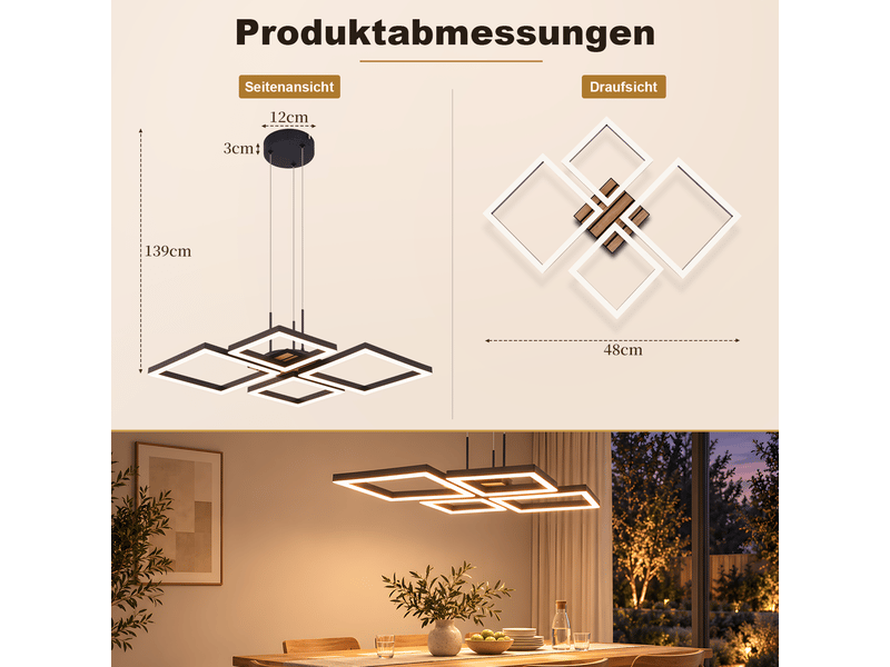 Zmh suspension led noir 32 w suspension en bois suspendue moderne hauteur réglable pour cuisine salon - Conforama E