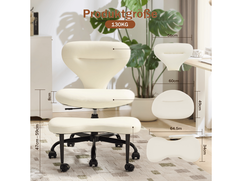  Chaise de bureau jambes croisées blanc en simili cuir, assise pivotante 360°, hauteur réglable, repose-pieds rétractable  - Conforama B