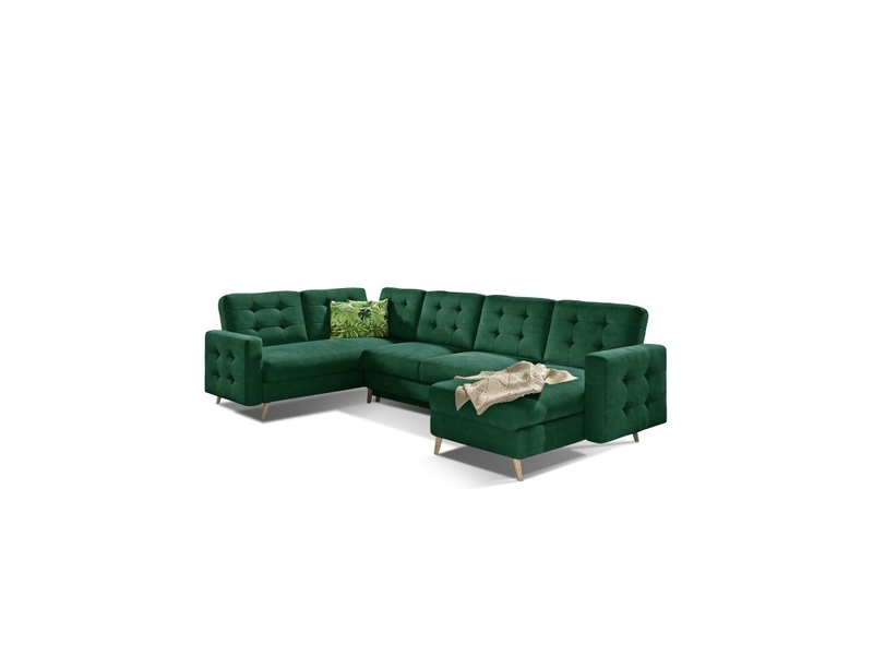  Canapé d'angle panoramique convertible hasgard u 326 cm vert émeraude avec coffre  - Conforama A