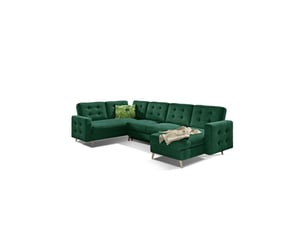 Canapé d'angle panoramique convertible hasgard u 326 cm vert émeraude avec coffre