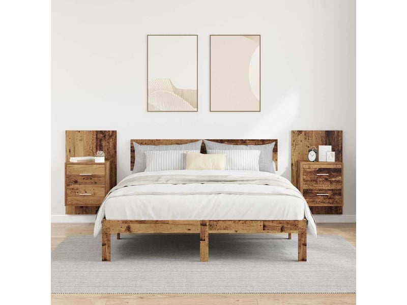  Vidaxl chevet mural bois ancien 2 tiroirs table de nuit rangement 48,5x32,5x80cm chambre salon  - Conforama D