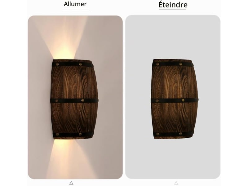  Applique murale antique  d'ampoule en bois baril à vin  - Conforama E
