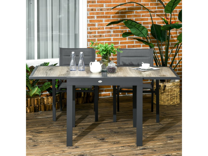  Table de jardin extensible pour 6 personnes en plastique et aluminium, 80160 x 80 x 75 cm, beige  - Conforama C