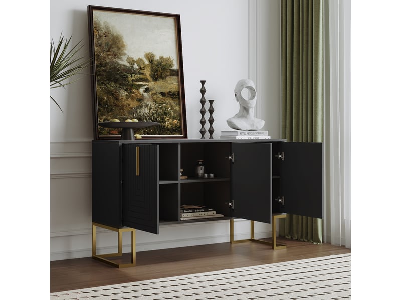 Buffet 3 portes 138 x 40 x 80,5 cm, étagères réglables, façades rainurées, poignées métal, noir Jamama eleni - Conforama B