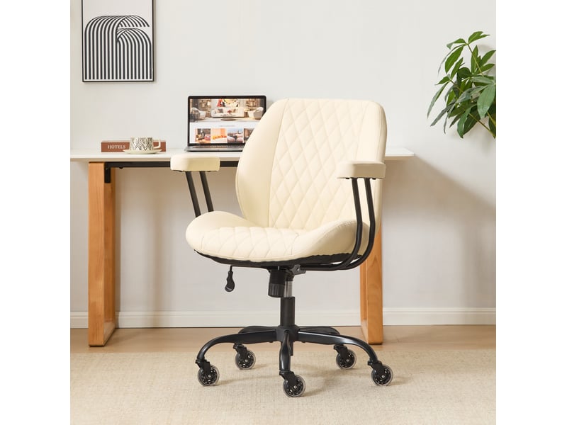  Chaise de bureau 62x62x96 cm blanche, dossier haut réglable, roulettes et accoudoirs pour bureau et télétravail  - Conforama B