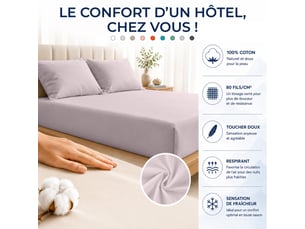 Drap housse 100% percale de coton 80 filscm² - grand bonnet 30 cm – fabrication européenne – doux, résistant – oeko-tex®