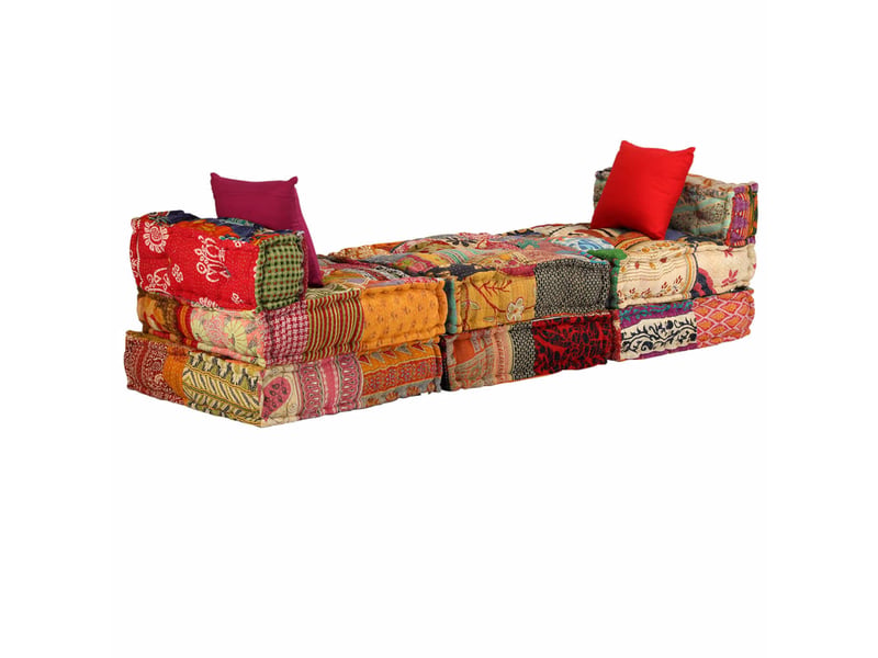  Coussins canapé de sol poufs modulaire chaise longue en tissu 3 places en tissu patchwork dec021227  - Conforama E