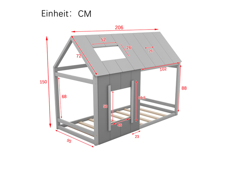  Lit cabane enfant 90x200 cm, gris foncé et gris clair  - Conforama C