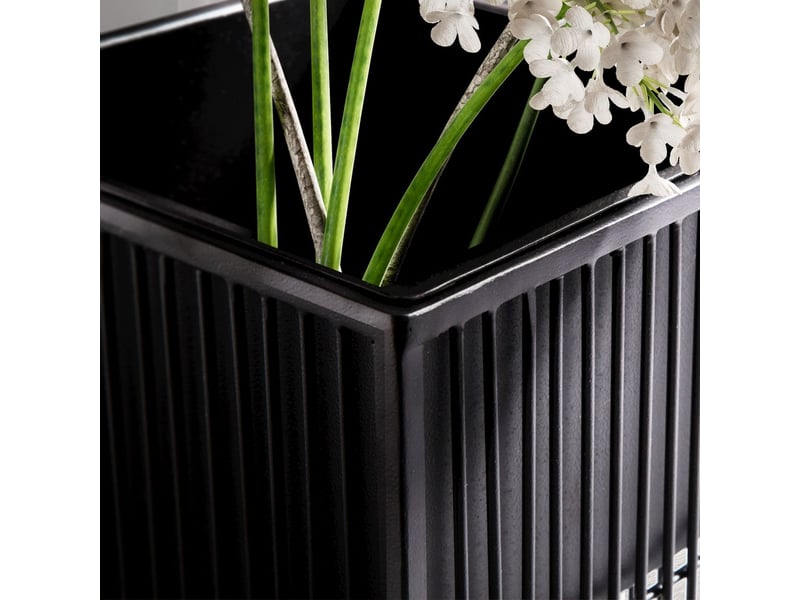  Lot de 2 cache-pots carrés sur pied 25 et 20 cm en fer noir  - Conforama C