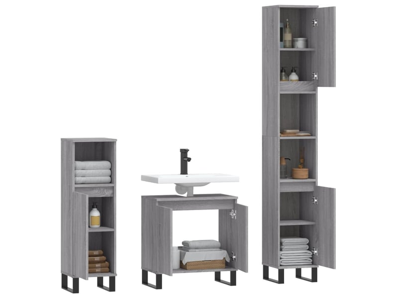  Ensemble d'armoires de salle de bain 3 pcs sonoma gris cf63015  - Conforama E