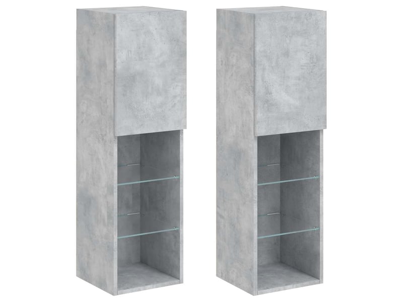 Lot de 2 meuble tv avec lumières led gris béton 30,5x30x102 cm - Conforama A