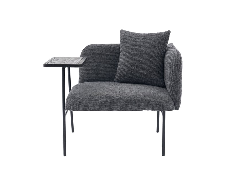  Fauteuil de salon moderne avec table d'appoint - 86x72x71cm - design avec poches de rangement et cadre métal - gris foncé  - Conforama A